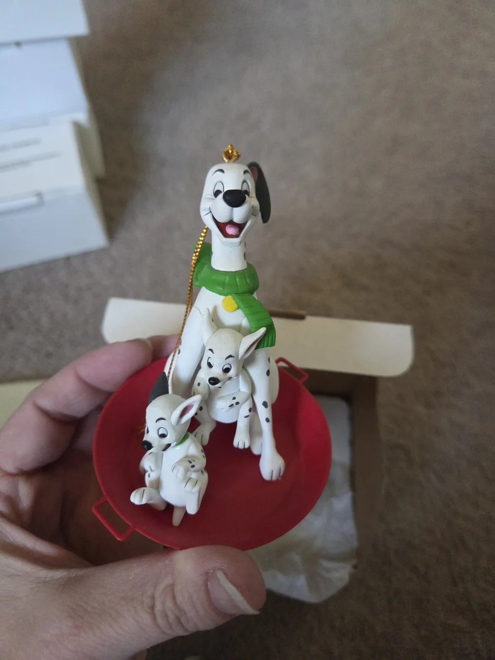 DISNEY Grolier 101 Dalmatians Christmas Ornament w/ Box #26231 105 Dogs Vintage